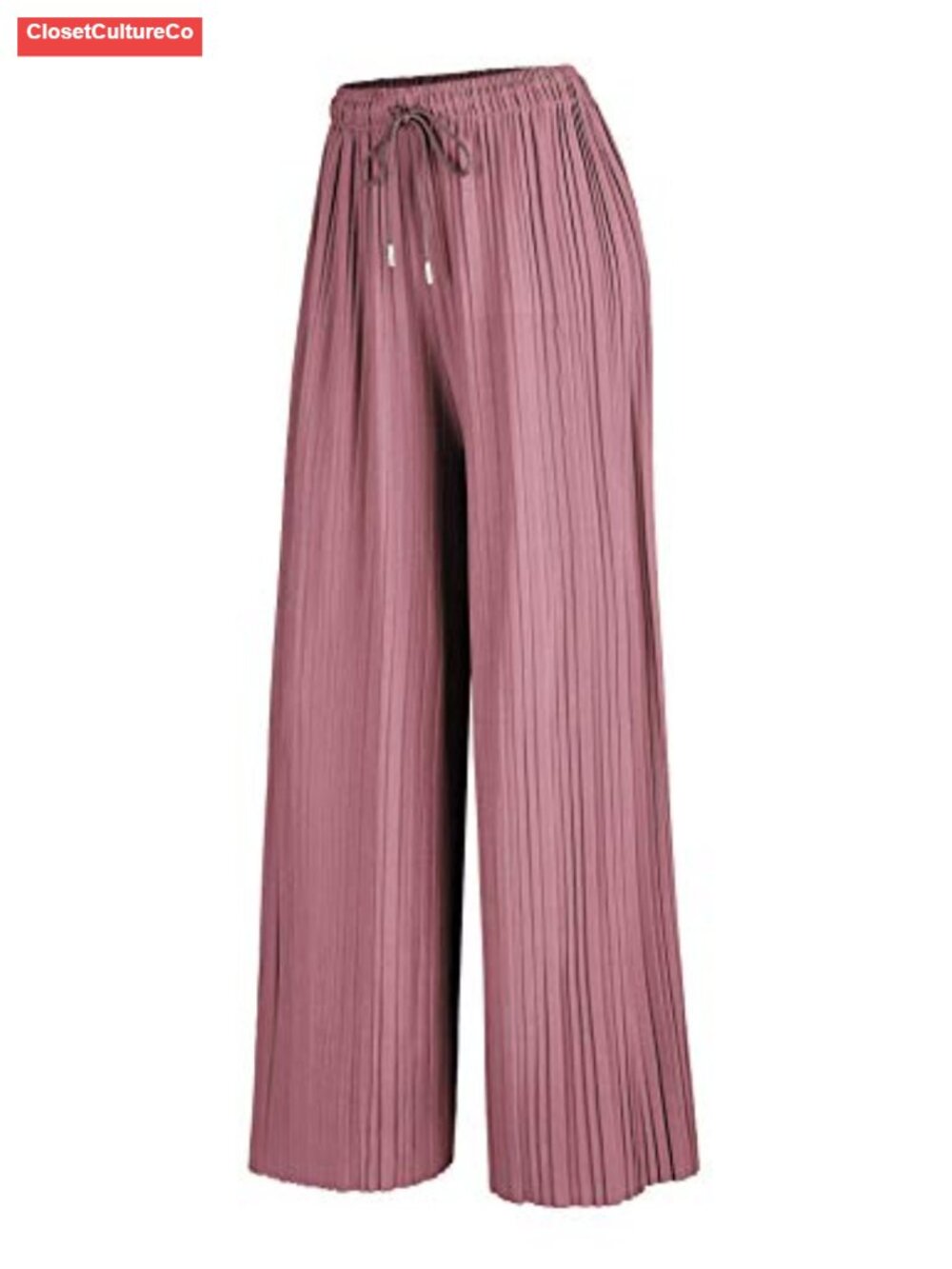 Wide Leg Palazzo Pants High Waist Pleated Drawstring Casual